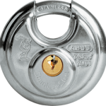 Diskus Padlock 2-3/8in Wide, 5/16in Diameter Stainless Steel Shackle, Keyed Different, Carded