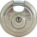 Diskus Padlock 3-5/8in Wide, 1/2in Diameter Shackle, 100% Stainless Steel Inside and Out, Keyed Different, Boxed