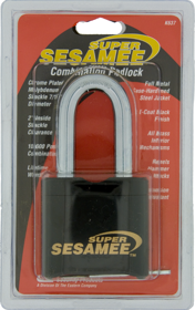 002703_L.png Shrouded Super Sesamee Padlock, Hardened Steel, All Brass Body, 4-Dial, 2in Shackle - Carded