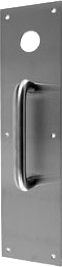 4in x 16in Pull Plate with 1-1/4in Hole for Mortise or Rim Cylinder, 3/4in Diameter Pull, CTC 6in, 630/US32D Stainless Steel