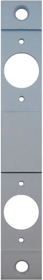 Mortised Door Conversion Edge Filler Plate with 2 Latch Holes CTC 4in, 8in x 1-1/4in, PC Prime Coated Gray