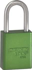 Safety Padlock 1-1/2in Shackle Green Keyed Different
