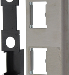 Flat Strike, Flush Mount with Dust Box for 4300, 4500, 4900, 8300 and 8400, 4-5/8in H, Double Cut Outs with Black Plug for Unused Hole, 630/US32D Satin Stainless Steel