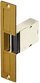 009738_L.png Electric Strike, 8-16VAC, Fail Secure, 6-1/4in x 1-3/8in Faceplate, up to 5/8in Throw, Brass Powder Coat