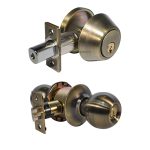 LSDA GRADE 3 SINGLE COMBINATION KWIKSET BALL KNOB ANTIQUE BRASS 009834 - 30B5K KA20