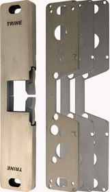 Electric Strike for Rim Exits, 12-24VAC/DC, Field Selectable FS or FSE, 1/2in Thick Plus 1/4in and 2 Each 1/16in Spacers, 9in x 1-3/4in, Satin Stainless