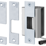 Universal Electric Strike for Cylindrical and Mortise Locks (No Deadbolt), 12/24 AC/DC, FS Fail Safe/FSE Fail Secure, Latchbolt Position Monitor, Includes 3 Faceplates 4-7/8in x 1-1/4in, 630/US32D Stainless Steel