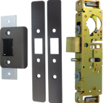 1-1/8in Backset Deadlatch - Heavy Duty, 4502 Strike, Flat and Radius Faceplates, Auxiliary Linchpin, 695/SP313 Anodized Dark Bronze