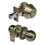 LSDA GRADE 3 SINGLE CYLINDER COMBINATION WITH BALL KNOB KWIKSET ANTIQUE BRASS 068423 - 03B5K KA20