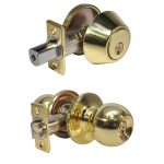 LSDA GRADE 3 SINGLE CYLINDER COMBINATION WITH BALL KNOB KWIKSET MILLENIUM BRIGHT BRASS 070034 - 03B MB3K KA20