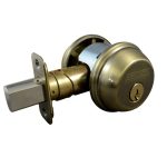 SCHLAGE GRADE 1 DOUBLE CYLINDER DEADBOLT 5-PIN SCHLAGE C KEYED ALIKE-4 ADJUSTABLE BOLT ANTIQUE BRASS - B62N609KA4 12 287