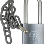 Brass Chrome Plated Padlock with Chain, Non-Key Retained, Small Format IC (SFIC) Prep, Less Core, Stainless Steel Shackle 5/16in x 2in H