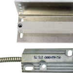 Overhead Commercial Door, Floor Mount Magnetic Contact 3.5in Long, Switch Set with 24in Armored Cable, Gap Up to 2.5in, L Bracket with A Reed Form, Closed Loop (N/O), Cast Aluminum Housing