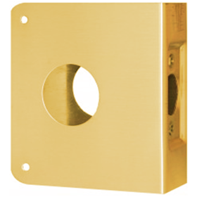 Door Wrap for Deadbolt 2-3/4in Backset, 1-3/4in Door, 4-1/4in W x 4-5/16in H, 1-1/2in Hole, Indent Latch Prep, 605/US3 Polished Brass