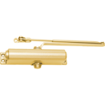 207160_L.png Light to Medium Duty Door Closer, Cast Iron, Surface Mount, Tri-Pack Arm for Regular Pull Side, Top Jamb, or Parallel Arm Mount, ADA Adjustable Size 1-5, Grade 1, TBSRT Screw Pack, 696/Brass Powder Coat