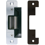 Grade 1 Electric Strike for Narrow Stile Aluminum Doors. Contains the Strike Body with (2) ANSI Round Face Plates, One with Brushed Aluminum Finish and One with Dark Bronze Finish.
