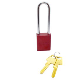 Padlock, 1-1/2in Wide Body, 3in Shackle, 1/4in Diameter, Solid Aluminum, 0-Bitted, Red