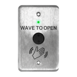 Battery Powered Magic Switch Touchless Plates, Wave to Open, Single Gang Stainless Steel Faceplate, Text and Hand Logo, with Built in 900 MHz Transmitter.