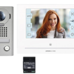 Intercom Video Monitor Box Set, Jo Series, Contains 7" Video Monitor (Model J0-1MDW), Mobile App (Intercom Type B), Video Door Station (Model JO-DV), and Power Supply (Model PS-1820UL)