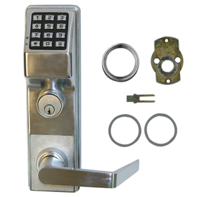 221281_L.png KIT - Trilogy T2 Keypad - Marks M9900 Exit Trim, Requires ALAS6146, Weather Proof, Best SFIC Rim Adaptor, 100 Users, No Audit or Events, 626/US26D Satin Chrome