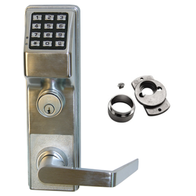 KIT - Trilogy T2 Keypad - New Sargent 88 Exit Trim, Weather Proof, Schlage Full-Size Interchangeable Core Rim Cylinder Adaptor, 100 Users, No Audit or Events, 626/US26D Satin Chrome