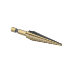 223129_L.png 13 Step Drill Bit with 1/4in Quick Change Hex Shank (1/8in-1/2in x 1/32in) Black and Gold, HSS (High Speed Steel)
