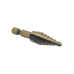 6 Step Drill Bit with 1/4in Quick Change Hex Shank (3/16in - 1/2in x 1/16in) Black and Gold, HSS (High Speed Steel)