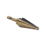 223144_L.png 9 Step Drill Bit with 1/4in Quick Change Hex Shank (1/4in-3/4in x 1/16in) Black and Gold, HSS (High Speed Steel)