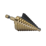 12 Step Drill Bit with 1/4in Quick Change Hex Shank (1/4in - 1-3/8in x 1/8in) Black and Gold, HSS (High Speed Steel)