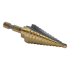 12 Step Drill Bit with 1/4in Quick Change Hex Shank (3/16in - 7/8in x 1/16in) Black and Gold, HSS (High Speed Steel)