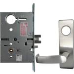 KIT - Electrified Mortise, Field Reversible - Fail Safe and Fail Secure, Newport Lever with M Escutcheon Trim, Less 1-1/8 Mortise Cylinder, Handing is Field Reversible, ANSI Strike SS118, 626/US26D Satin Chrome