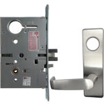 KIT - Electrified Mortise, Field Reversible - Fail Safe and Fail Secure, Newport Lever with M Escutcheon Trim, Less 1-1/8 Mortise Cylinder, Handing is Field Reversible, ANSI Strike SS118, 626/US26D Satin Chrome