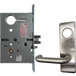 KIT - Electrified Mortise, Field Reversible - Fail Safe and Fail Secure, with Request to Exit Switch, Lustra Lever with M Escutcheon Trim, Less 1-1/8 Mortise Cylinder, Handing is Field Reversible, ANSI Strike SS118, 626/US26D Satin Chrome