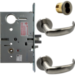 KIT - Electrified Mortise, Field Reversible - Fail Safe and Fail Secure, Princeton Lever with A Rose Trim, LFIC 6-Pin Large Format Interchangeable Core Mortise Housing, A01 Clover Cam, Less IC Core, Handing is Field Reversible, ANSI Strike SS118, 626/US26D Satin Chrome