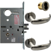 KIT - Electrified Mortise, Field Reversible - Fail Safe and Fail Secure, with Request to Exit Switch, Princeton Lever with A Rose Trim, 6-Pin Large Format Interchangeable Core Mortise Housing, A01 Clover Cam, Less IC Core, Handing is Field Reversible, ANSI Strike SS118, 626/US26D Satin Chrome
