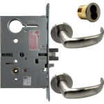 KIT - Electrified Mortise, Field Reversible - Fail Safe and Fail Secure, Princeton Lever with A Rose Trim, LFIC 6-Pin Large Format Interchangeable Core Mortise Housing, A01 Clover Cam, Less IC Core, Handing is Field Reversible, ANSI Strike SS118, 626/US26D Satin Chrome