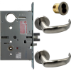 KIT - Electrified Mortise, Field Reversible - Fail Safe and Fail Secure, with Request to Exit Switch, Princeton Lever with A Rose Trim, 6-Pin Large Format Interchangeable Core Mortise Housing, A01 Clover Cam, Less IC Core, Handing is Field Reversible, ANSI Strike SS118, 626/US26D Satin Chrome