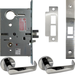 KIT - Electrified Mortise, Field Reversible - Fail Safe and Fail Secure, Newport Lever with A Rose Trim, Less 1-1/8 Mortise Cylinder, Handing is Field Reversible, ANSI Strike SS118, 625/US26 Bright Chrome