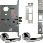 239471_L.png KIT - Electrified Mortise, Field Reversible - Fail Safe and Fail Secure, with Request to Exit Switch, Newport Lever with A Rose Trim, Less 1-1/8 Mortise Cylinder, Handing is Field Reversible, ANSI Strike SS118, 625/US26 Bright Chrome