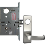 KIT - Electrified Mortise, Field Reversible - Fail Safe and Fail Secure, with Request to Exit Switch, Newport Lever with M Escutcheon Trim, Less 1-1/8 Mortise Cylinder, Handing is Field Reversible, ANSI Strike SS118, 626/US26D Satin Chrome