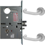 KIT - Electrified Mortise, Field Reversible - Fail Safe and Fail Secure, with Request to Exit Switch, Lustra Lever with A Rose Trim, Less 1-1/8 Mortise Cylinder, Handing is Field Reversible, ANSI Strike SS118, 626/US26D Satin Chrome