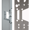 240047_L.png Electric Strike for Rim Exits, Fire Rated, 12-24VAC/DC, Field Selectable FS or FSE, 3/4in Thick Plus 2 Each 1/16in Spacers, 9in x 1-3/4in, Satin Stainless