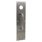 4in x 16in Pull Plate with 1-1/4in Hole for Mortise or Rim Cylinder, 3/4in Diameter Pull, CTC 6in, 628/US28 Satin Aluminum