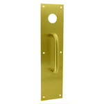 4in x 16in Pull Plate with 1-1/4in Hole for Mortise or Rim Cylinder, 3/4in Diameter Pull, CTC 6in, 605/US3 Polished Brass
