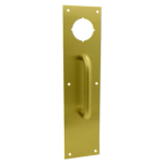 4in x 16in Pull Plate with 2-1/8in Hole for Cylindrical Locks, 3/4in Diameter Pull, CTC 6in, 605/US3 Polished Brass