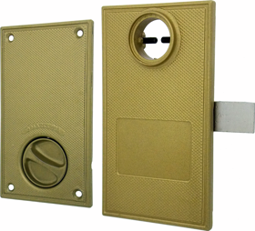 Swinging Gate Lockset, Single Cylinder, 1-1/8in Latch Projection, 1/2in Channel Size, Reversible Handing, Bronze Powder Coat