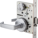 Privacy Mortise Lock with Deadbolt, Angled Lever with H Rose (2-3/4in Diameter), 626/US26D Satin Chrome
