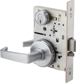 Universal Mortise Lock UNR, No Deadbolt, SFIC Prep, Less Core, Angled Lever with H Rose (2-3/4in Diameter), UNR Works for A&AT Office, D Storeroom, N Passage, NX Exit and R Classroom Functions, 626/US26D Satin Chrome Universal Mortise Lock UNR, No Deadbolt, SFIC Prep, Less Core, Angled Lever with H Rose (2-3/4in Diameter), UNR Works for A&AT Office, D Storeroom, N Passage, NX Exit and R Classroom Functions, 626/US26D Satin Chrome