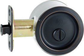 Round Pocket Privacy Door Lock, 2-3/8in Backset, 2-18in Diameter, 613/US10B Dark Bronze Round Pocket Privacy Door Lock, 2-3/8in Backset, 2-18in Diameter, 613/US10B Dark Bronze