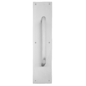 Pull Plate 4in x 16in, 10in CTC, 3/4in Diameter Round Pull, 630/US32D Satin Stainless Steel